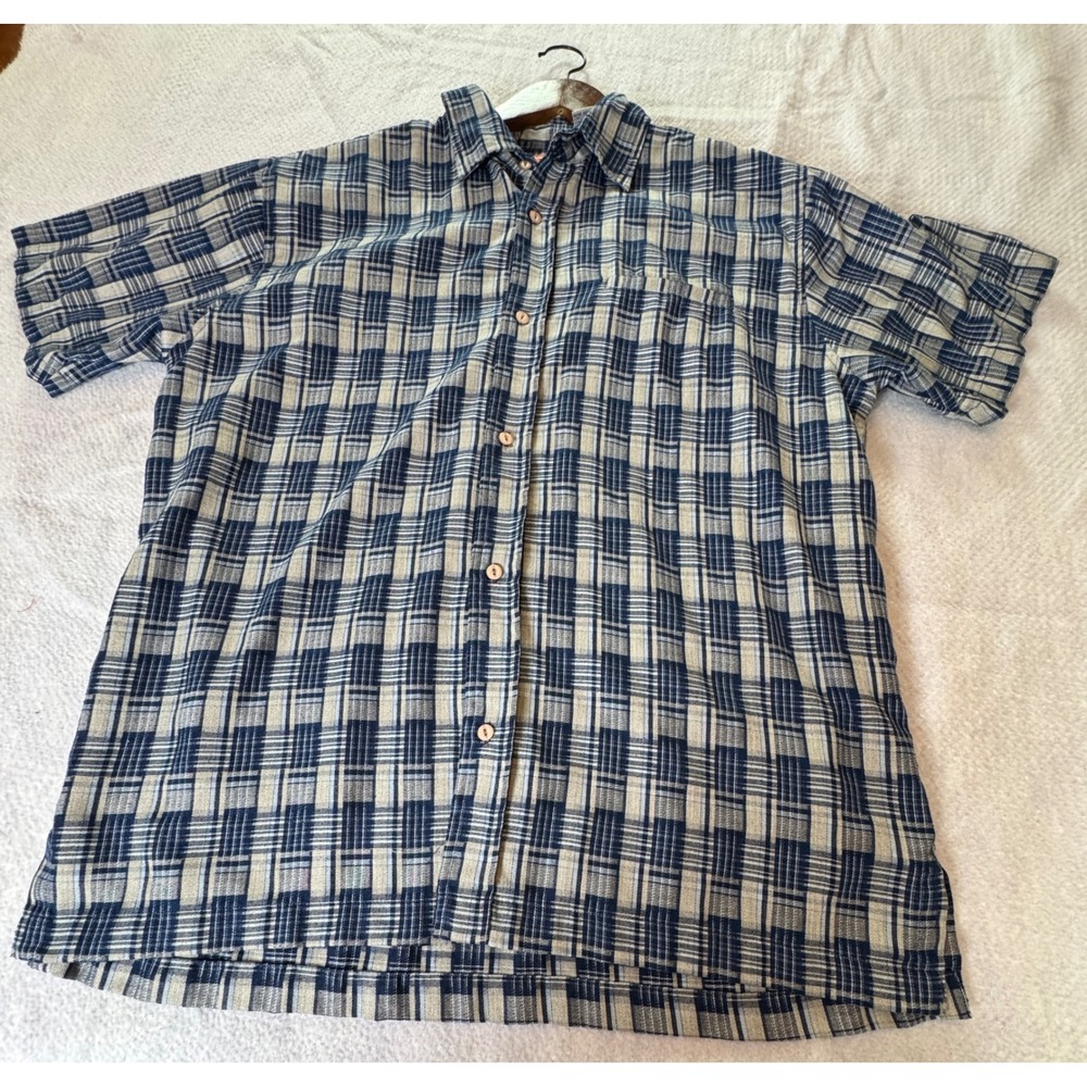 Bugle Boy Authentics Mens Large Blue Plaid Short Sleeve Button Down Shirt